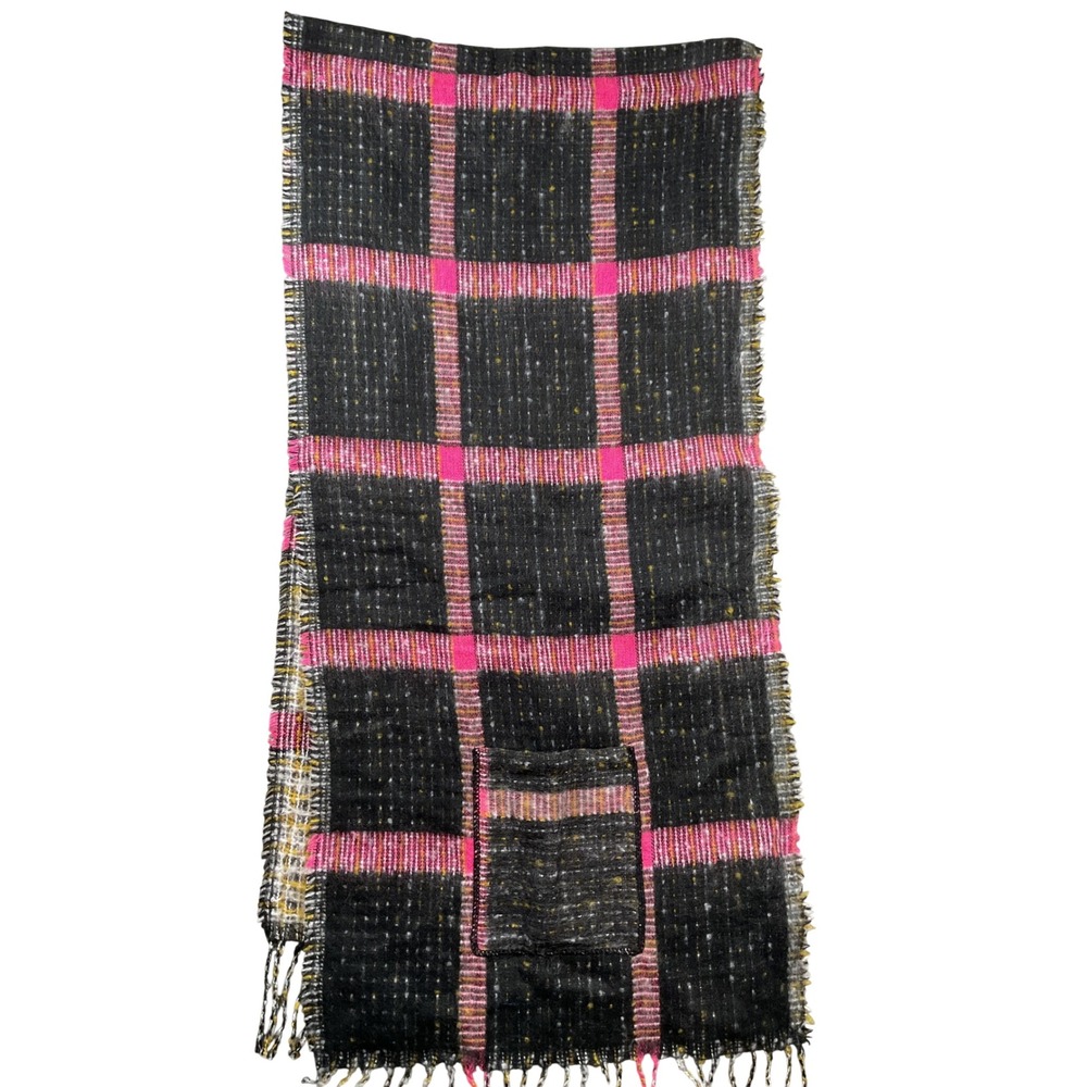 BP Pocket Scarf Womens One Size Black Yellow Fuschia Plaid Fringe Nordstrom NEW